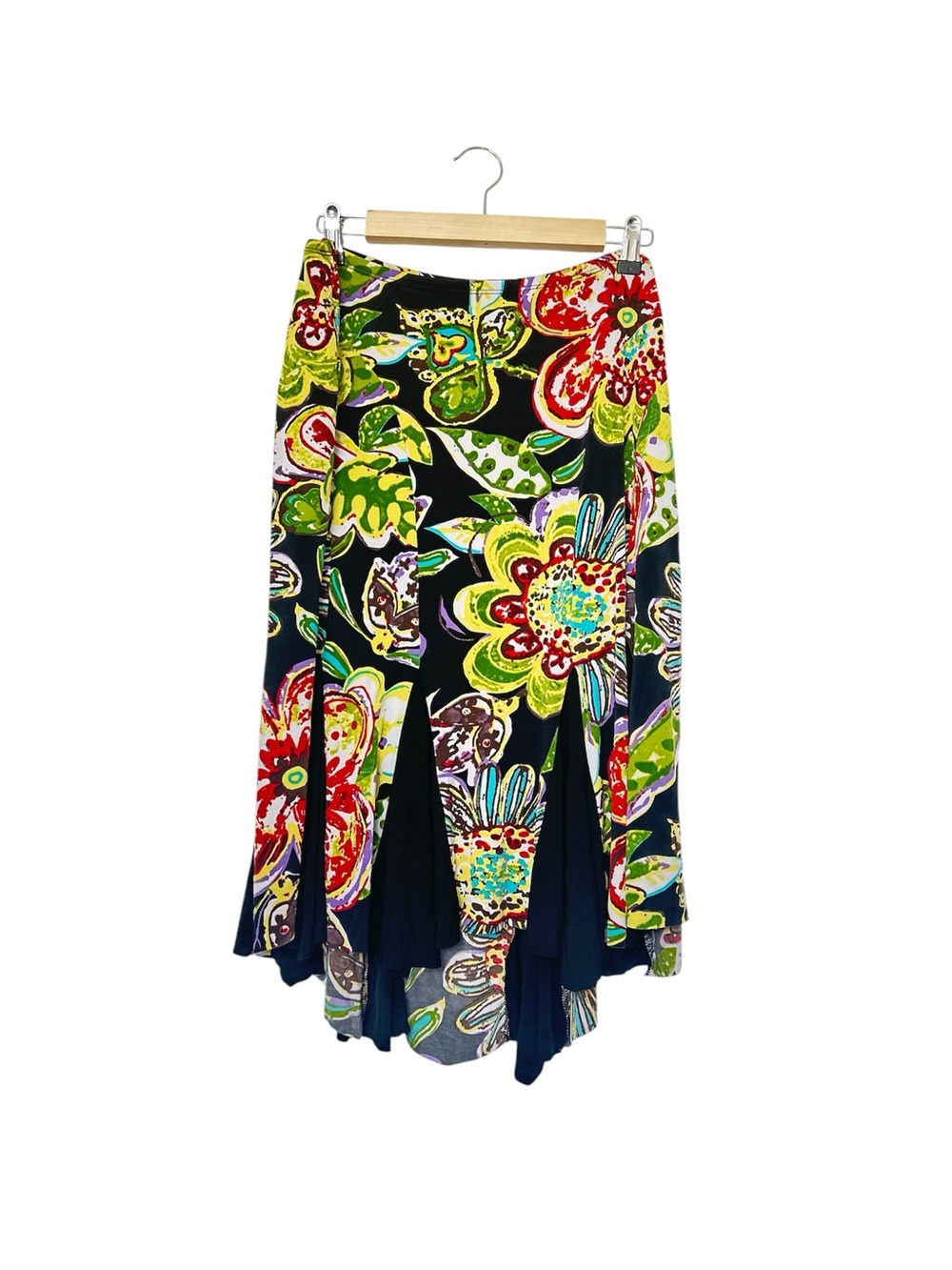 VTG Y2K Bisou Bisou Michele Bohbot Floral Handkerchief Hem Midi Skirt XL Stretch